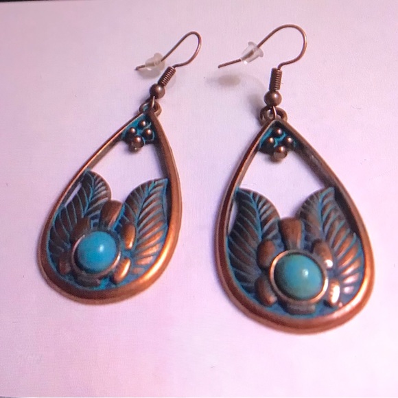 Stunning Copper Turquoise Earrings - Picture 1 of 1